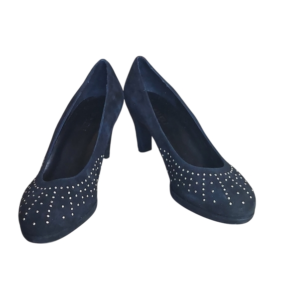 Van Eli Frenzy Black Suede Upper Gold Studs Platform Heels - Picture 1 of 16